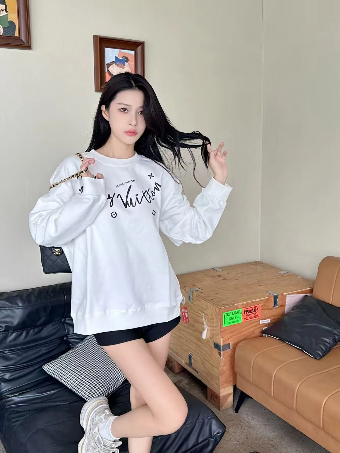 Louis Vuitton/Louis Vuitton 25Fw neckline signature crew neck sweatshirt
